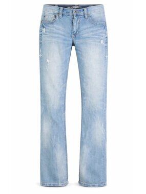 Affliction Cooper Jeans Mens 32X34 Blue Stone Wash Relaxed Boot Distressed
